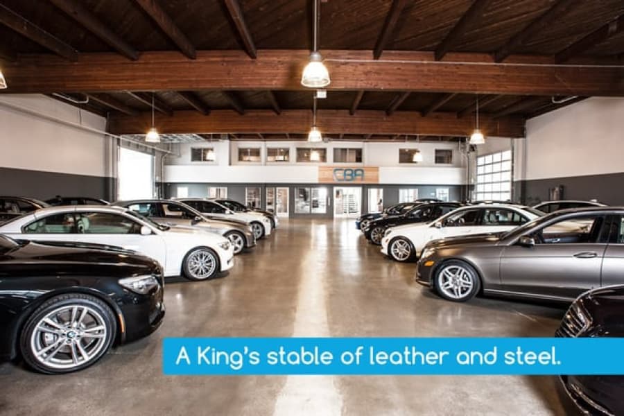 Luxury vehicles lined in showroom